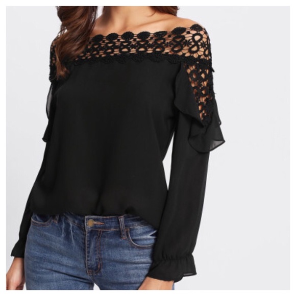 Black Crochet Off The Shoulder Top - Picture 2 of 5